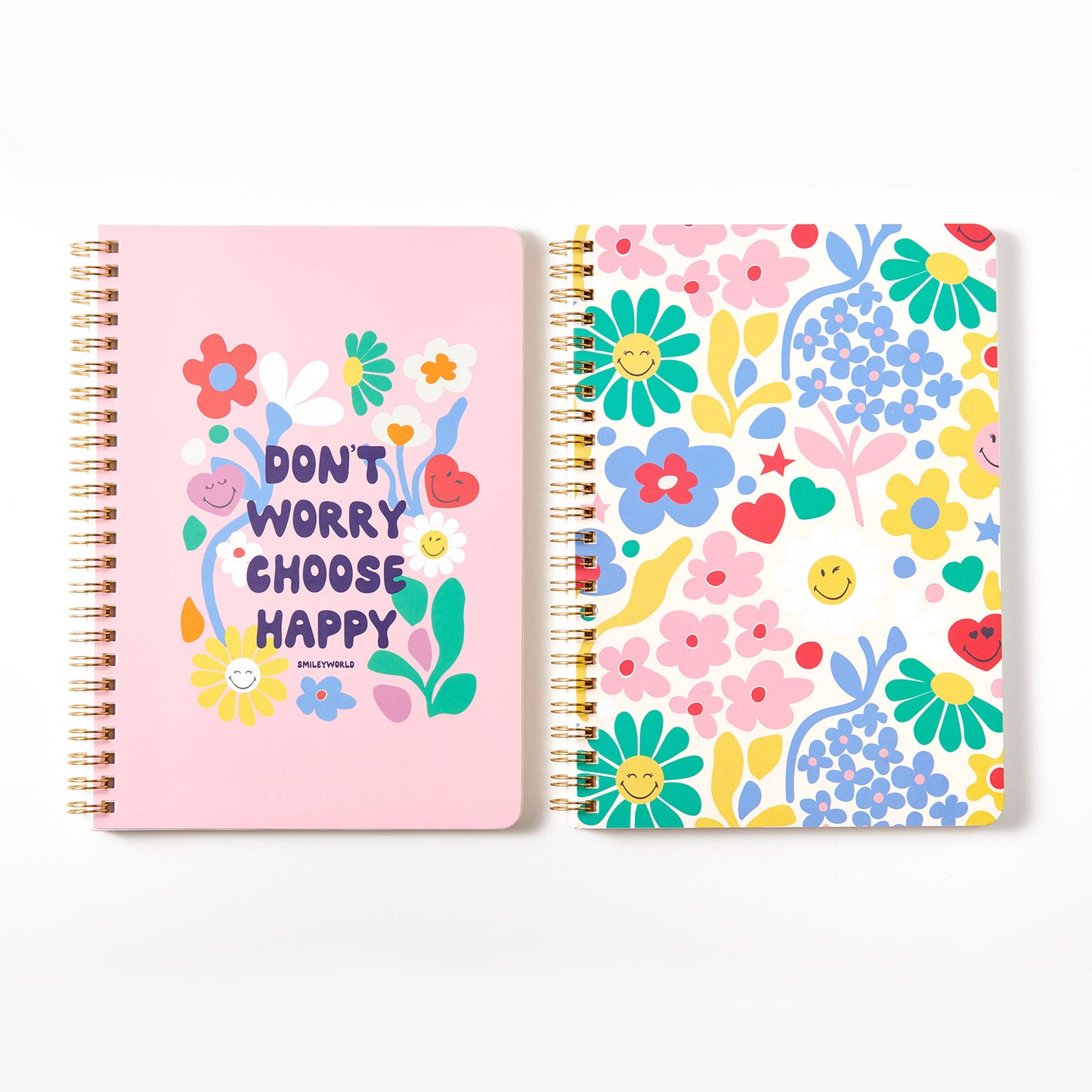 Kaco Pack 2 Cute Mini Spiral Notebooks, Set of 2 For Women, 8.2'' x 5.9'' Hardcover Journal 120 x 2 Lined Pages with Pocket and Sticker