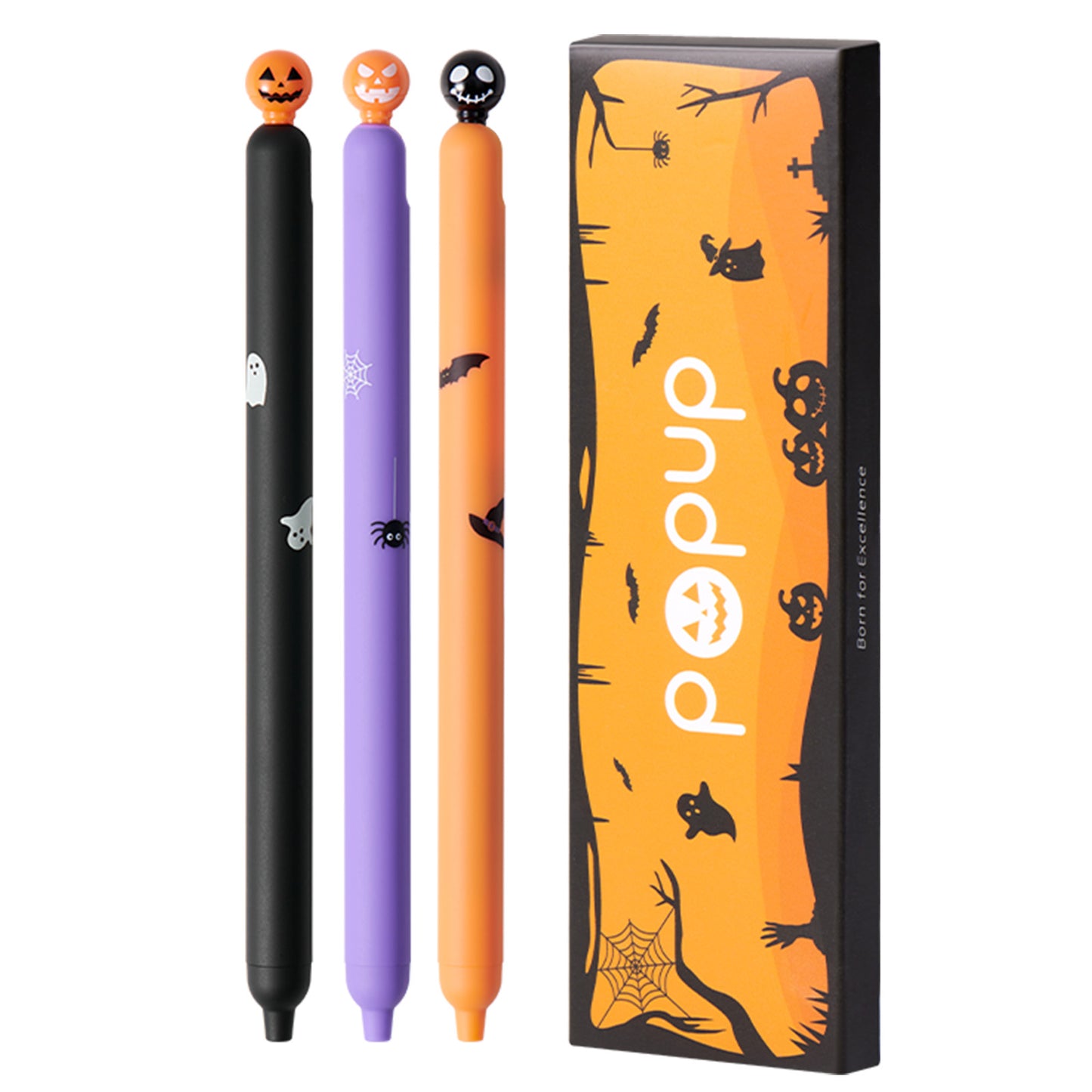 Kaco POPUP Gel Pens 3 Pieces Trick Series for Halloween 0.5mm Cute Stationery Journaling Note Taking Quick Drying Aesthetic Pens, Black Ink