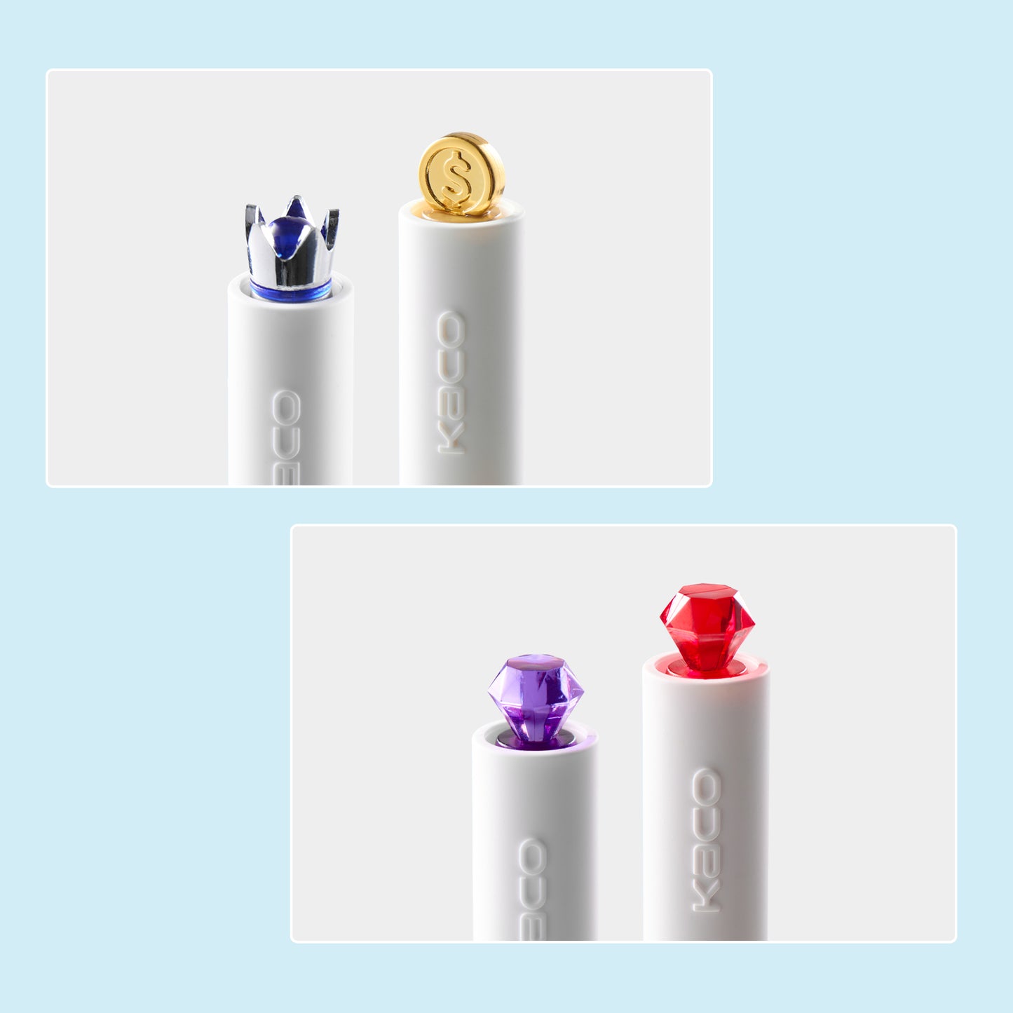 Kaco FIRST Gel Pens LUCKY & FORTUNE Series Cute Stationery Black Ink 4 Pieces, 0.5 mm Fine Point, Aesthetic Cute Pens for Journaling(Crown*1, Gold*1, Diamond*2 )