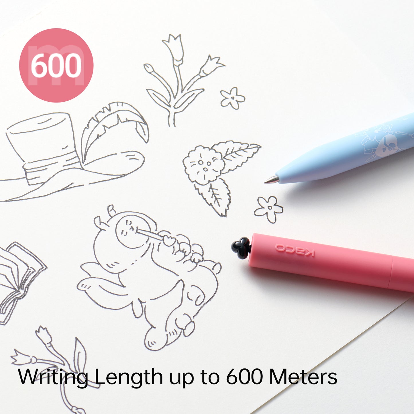 Kaco FIRST Gel Pens Cute Stationery Black Ink 4 Pieces Wonderland Garden Series, 0.5 mm Fine Point, Aesthetic Cute Pens for Journaling
