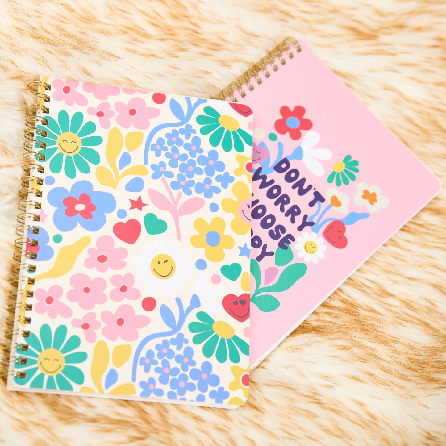 Kaco Pack 2 Cute Mini Spiral Notebooks, Set of 2 For Women, 8.2'' x 5.9'' Hardcover Journal 120 x 2 Lined Pages with Pocket and Sticker