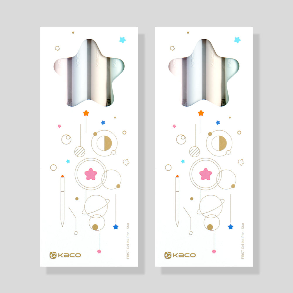 Kaco FIRST Gel Pens Cute Stationery Black Ink, 0.7 mm Medium Point, Aesthetic Cute Star Pens for Journaling (4 Bright Colors)