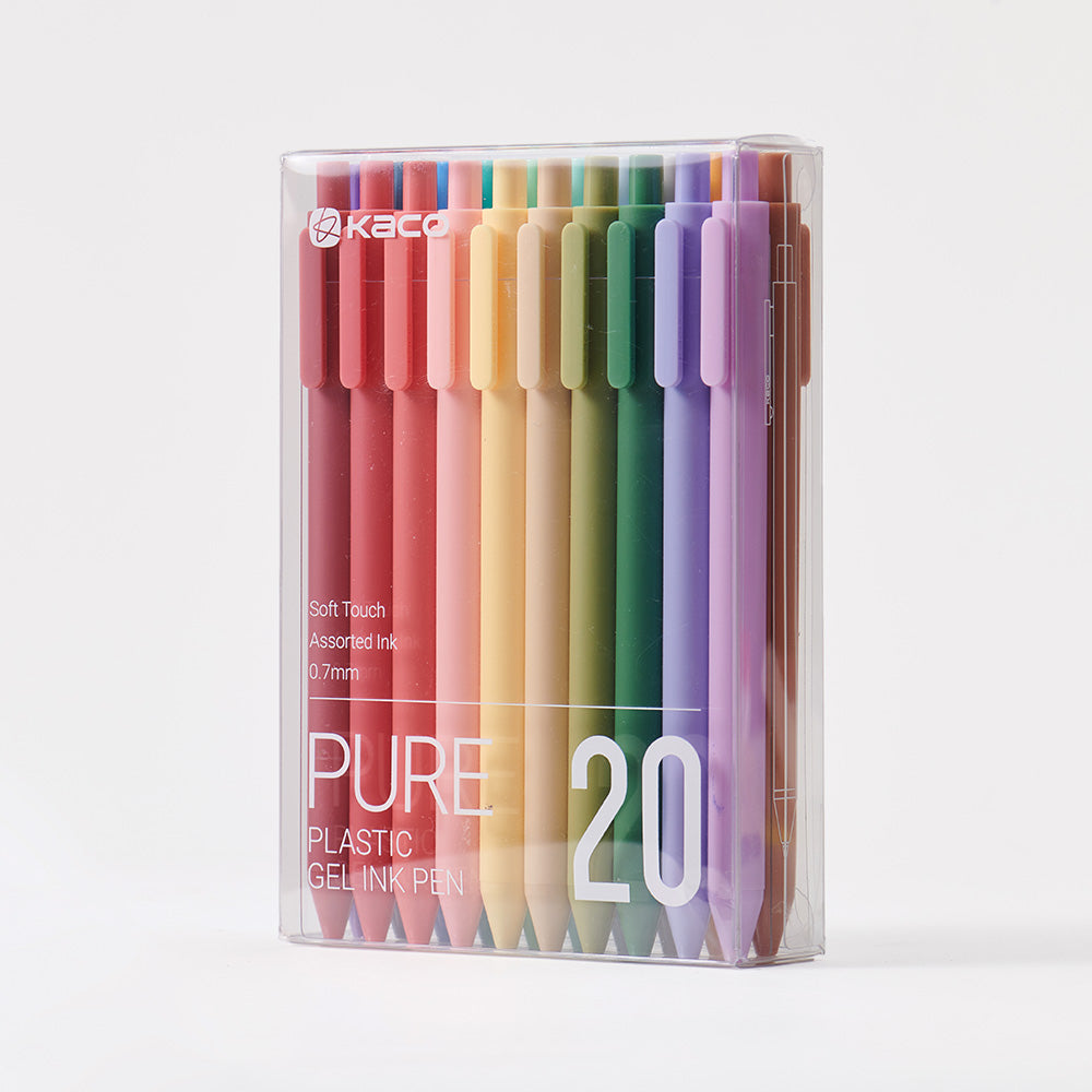 Kaco PURE Gel Pens 20 Color Ink Assorted 0.7 mm, Medium Point, Aesthetic Cute Stationery Pens for Journaling Pens (20 Assorted Ink - Version1)