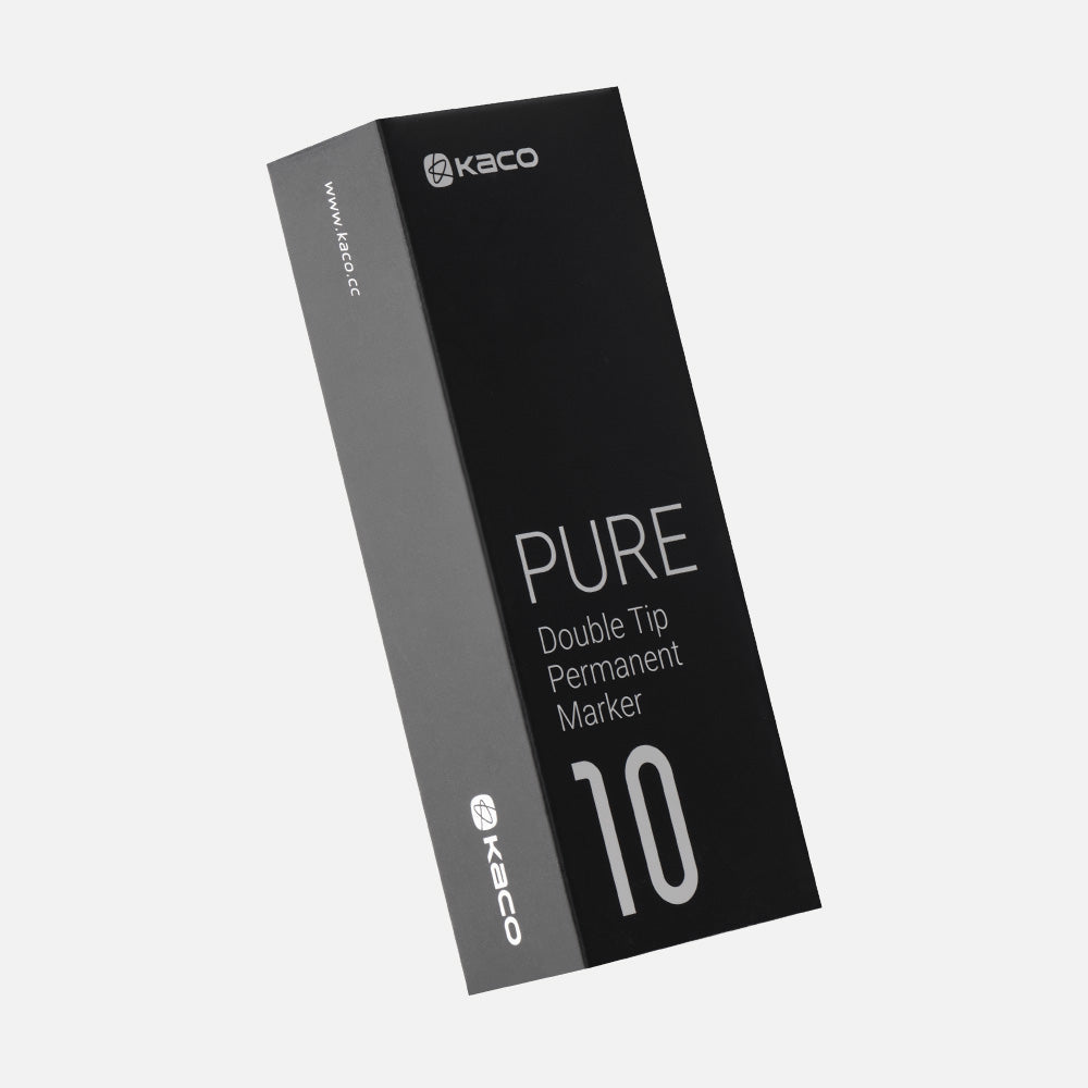 PURE Permanent Markers Black Fine Point, 10 Pieces Set, Dual Tip, 0.8mm/4.0mm Point, Work on Wood, Glass, Paper, Ceramic for Office School Supplies