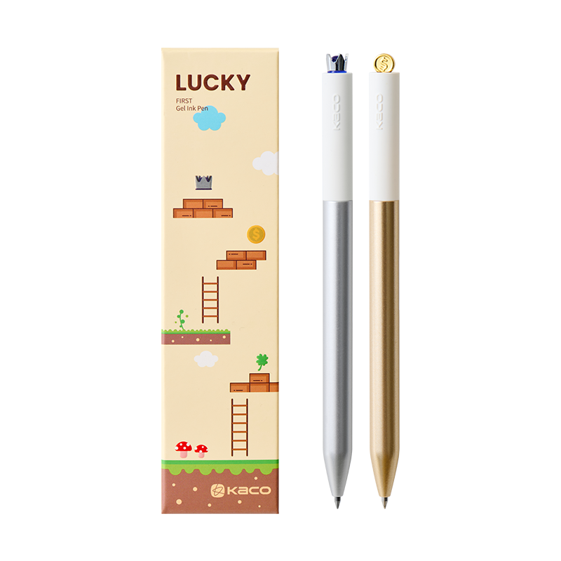 Kaco FIRST Gel Pens LUCKY & FORTUNE Series Cute Stationery Black Ink 4 Pieces, 0.5 mm Fine Point, Aesthetic Cute Pens for Journaling(Crown*1, Gold*1, Diamond*2 )