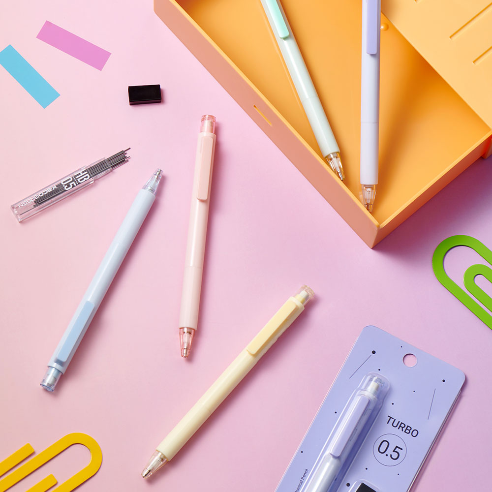 Kaco Mechanical Pencil Set, 5 Pieces Cute Pastel Pencils 0.5 mm with 5 Tube HB Lead Refills (5 Pieces - 5 Mixed Color)