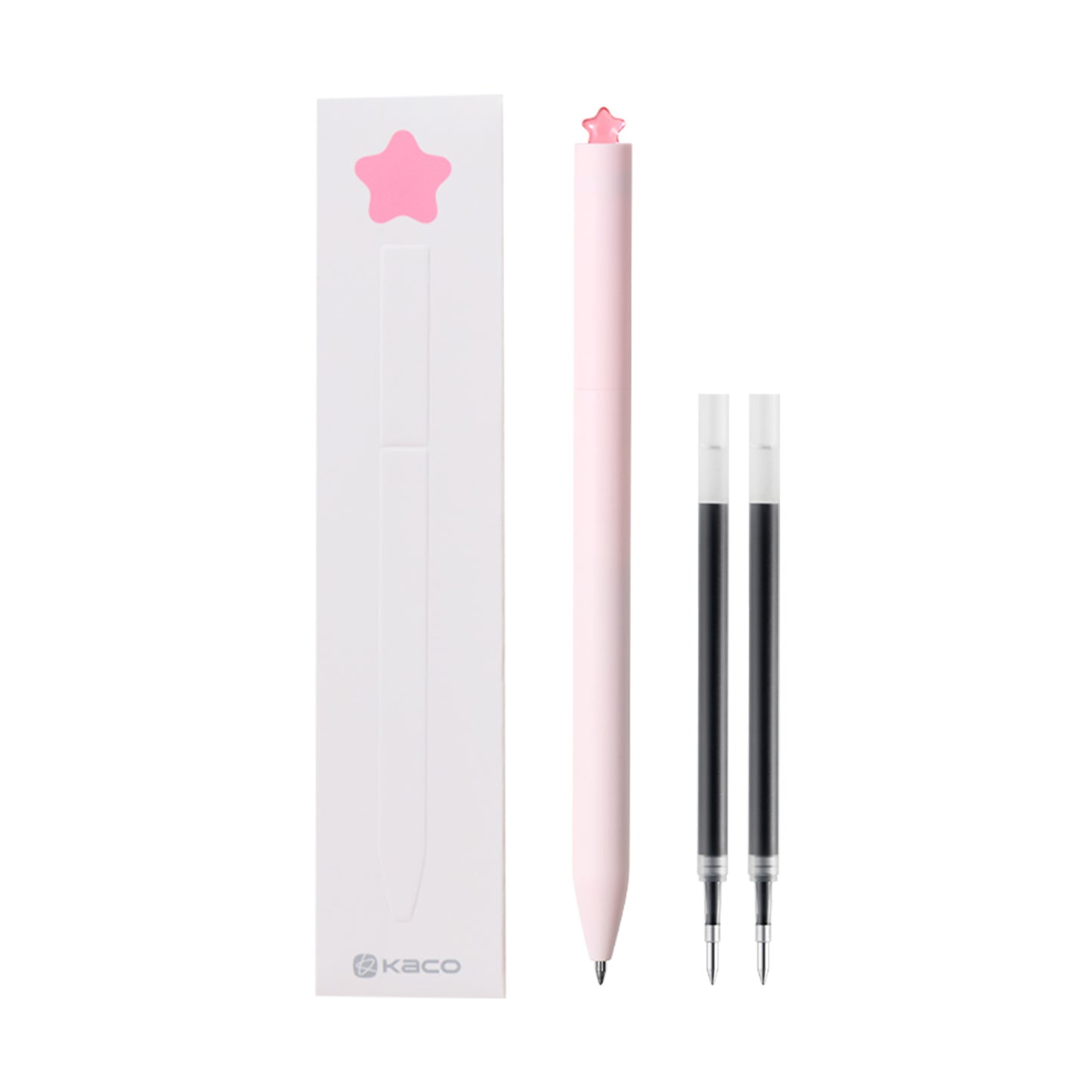 Kaco FIRST STAR Gel Pens Cute Stationery Black Ink with Extra 2 Refills, 0.5 mm Fine Point, Aesthetic Cute Star Pens for Journaling
