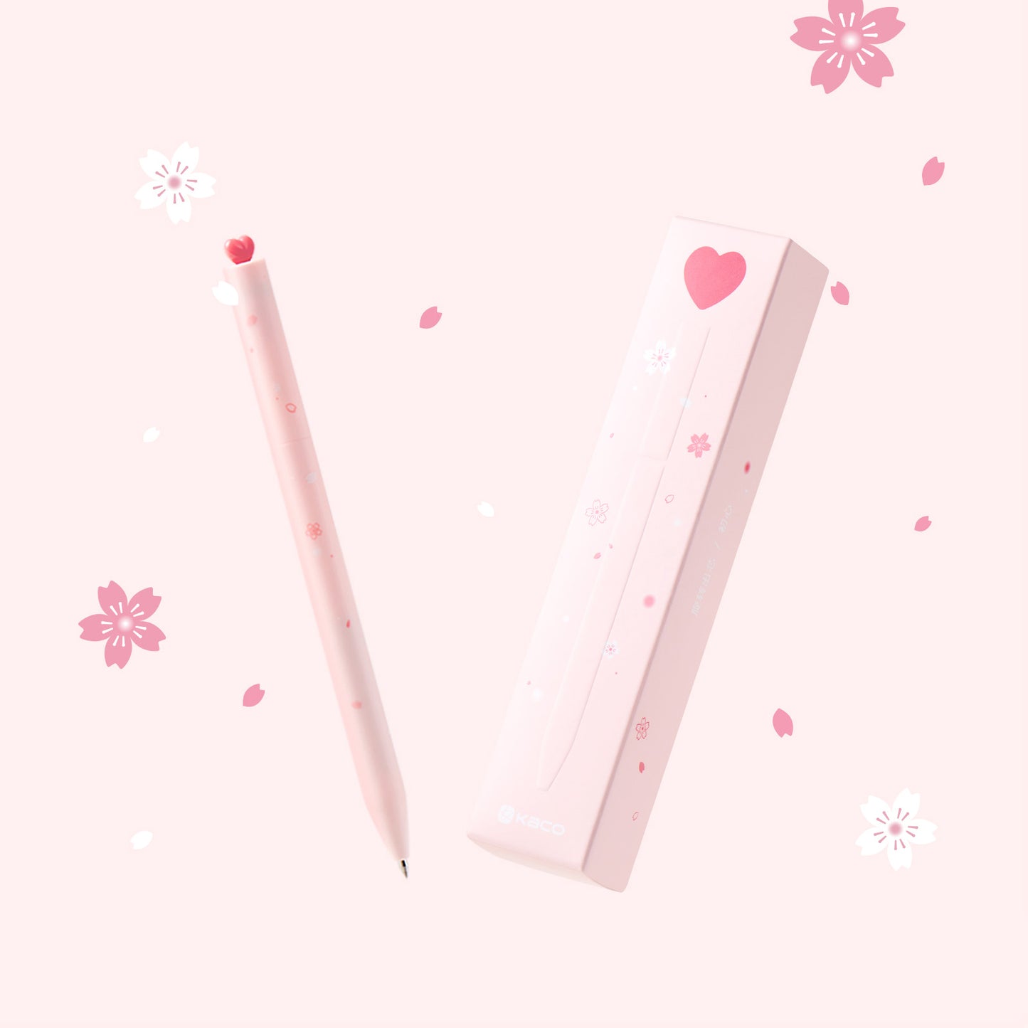 Kaco FIRST Gel Pens Cute Stationery, Pack of 1 Piece Heart Pen Set with Extra 2 Black Refills (Pink)