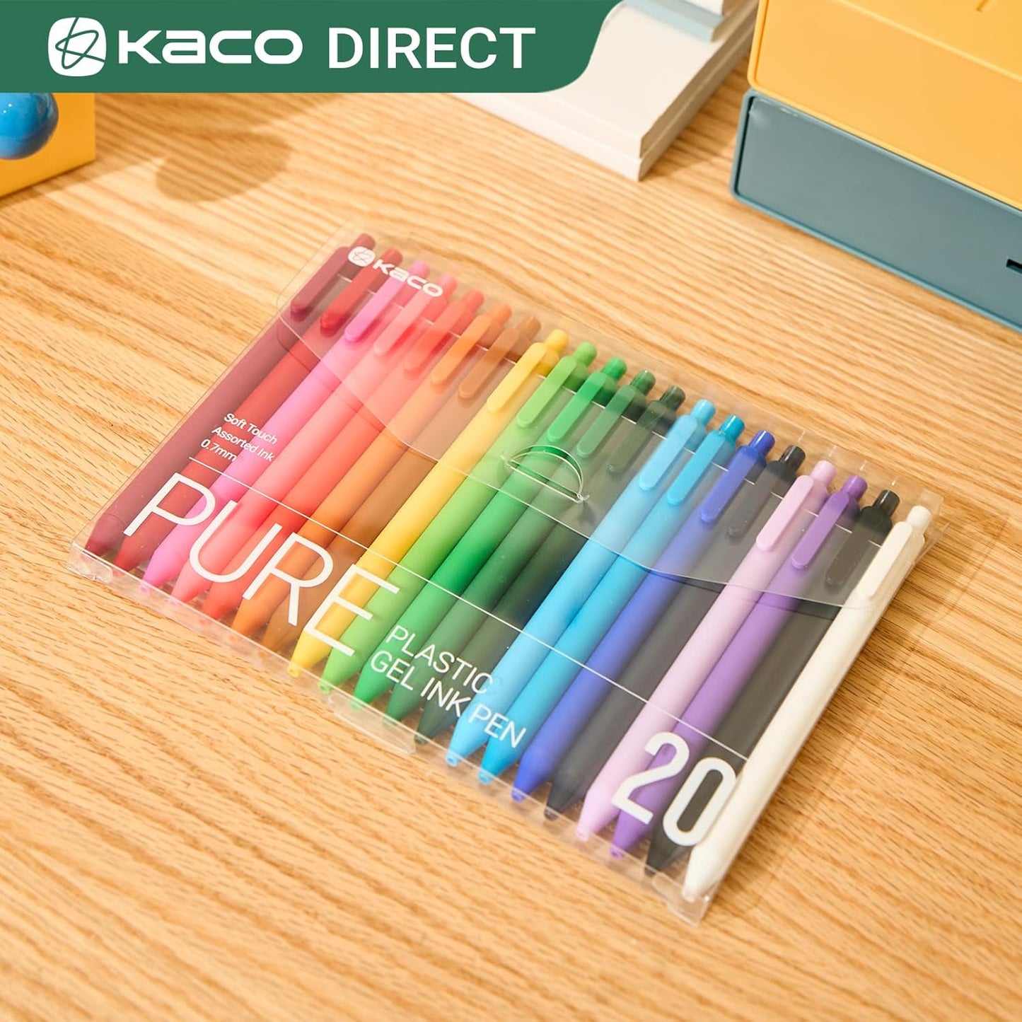 Kaco PURE Gel Pens 20 Pieces 0.7 mm Color Ink Aesthetic Journaling Pens Cute, Retractable, Soft Touch Barrel, Quick Drying (20 Assorted Ink)