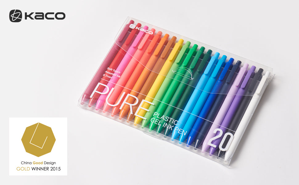 Kaco PURE Gel Pens 20 Pieces 0.7 mm Color Ink Aesthetic Journaling Pens Cute, Retractable, Soft Touch Barrel, Quick Drying (20 Assorted Ink)