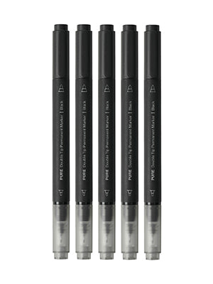 PURE Permanent Markers Black Fine Point, 10 Pieces Set, Dual Tip, 0.8mm/4.0mm Point, Work on Wood, Glass, Paper, Ceramic for Office School Supplies