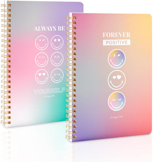 Kaco Pack 2 Cute Mini Spiral Notebooks, Set of 2 For Women, 8.2'' x 5.9'' Hardcover Journal 120 x 2 Lined Pages with Pocket and Sticker