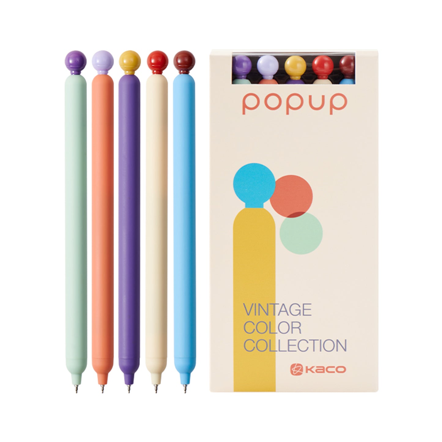 Kaco POPUP Gel Pens 5 Pieces Retro Series 0.5mm Cute Stationery Journaling Note Taking Quick Drying Aesthetic Pens, Black Ink