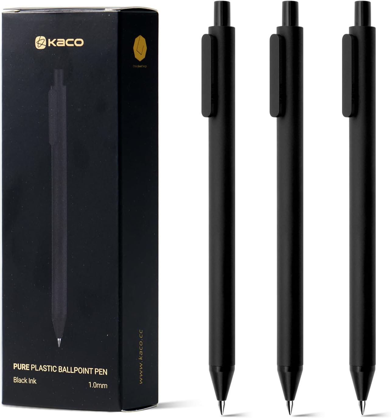 Kaco 10 Pieces Ballpoint Pens PURE, Black Ink, 1.0 mm Medium Point, 10 Count Pack Pens Retractable Journaling Office Supplies