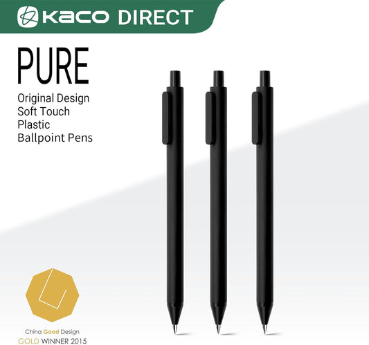 Kaco 10 Pieces Ballpoint Pens PURE, Black Ink, 1.0 mm Medium Point, 10 Count Pack Pens Retractable Journaling Office Supplies