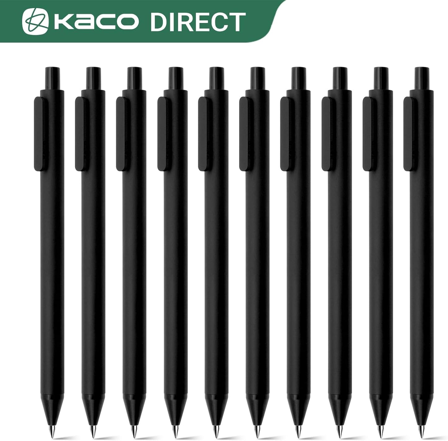 Kaco 10 Pieces Ballpoint Pens PURE, Black Ink, 1.0 mm Medium Point, 10 Count Pack Pens Retractable Journaling Office Supplies