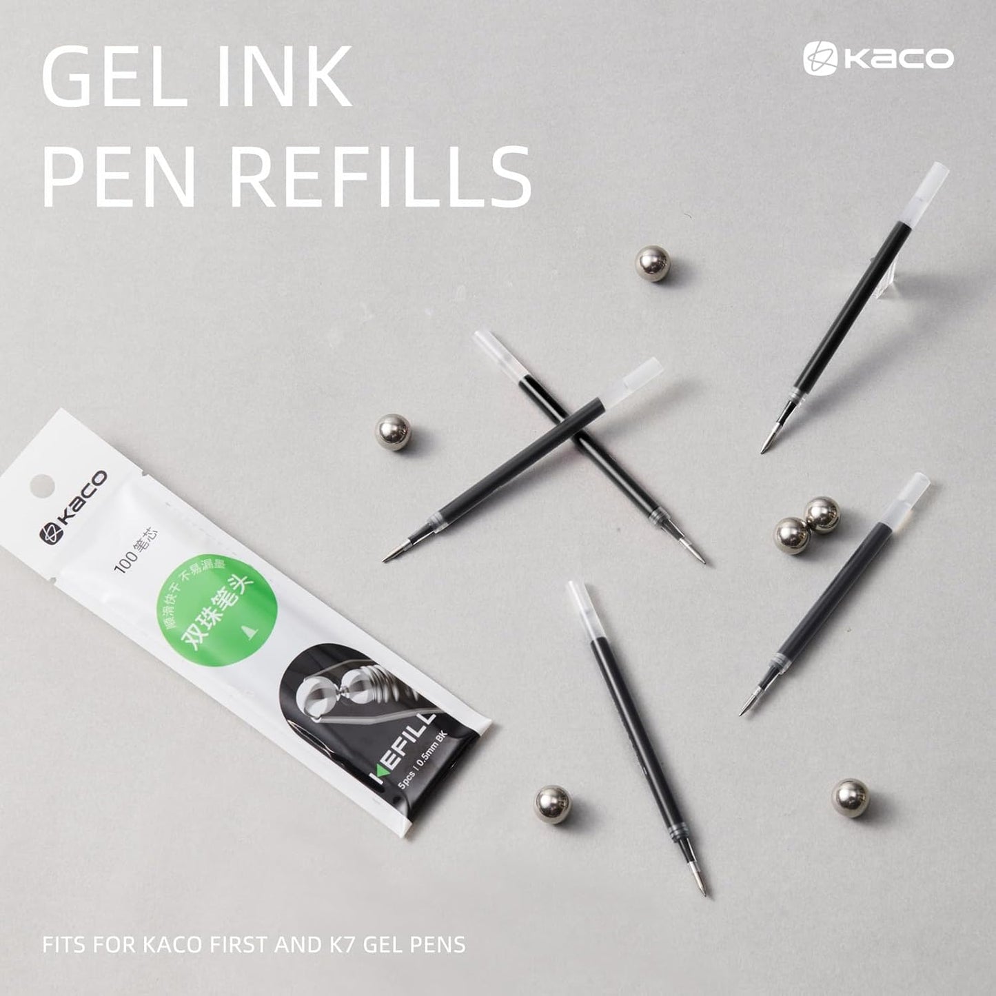 20 Pieces Gel Pens Refill for KACO First and K7 Pens, Black Ink 0.5mm Fine Point Smooth Writing Rolling Ball Pens Refill