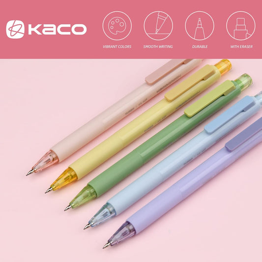 Kaco Mechanical Pencil Set, 5 Pieces Cute Pastel Pencils 0.5 mm with 5 Tube HB Lead Refills (5 Pieces - 5 Mixed Color)