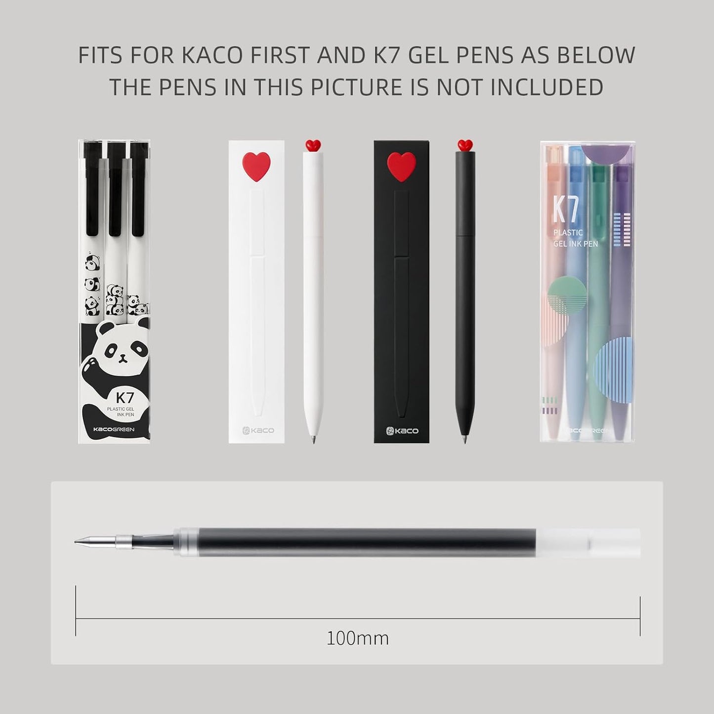 20 Pieces Gel Pens Refill for KACO First and K7 Pens, Black Ink 0.5mm Fine Point Smooth Writing Rolling Ball Pens Refill