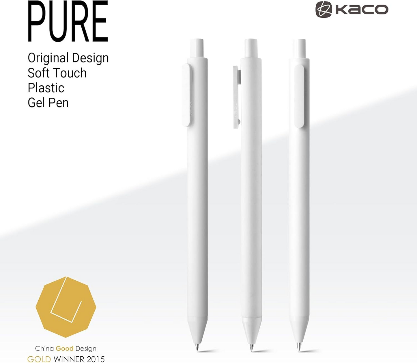 Kaco PURE White Gel Pens 0.5mm Fine Point Black Ink 10 Count, Quick Dry Smooth Writing, Aesthetic Office Supplies Refillable Retractable Low Center of Gravity