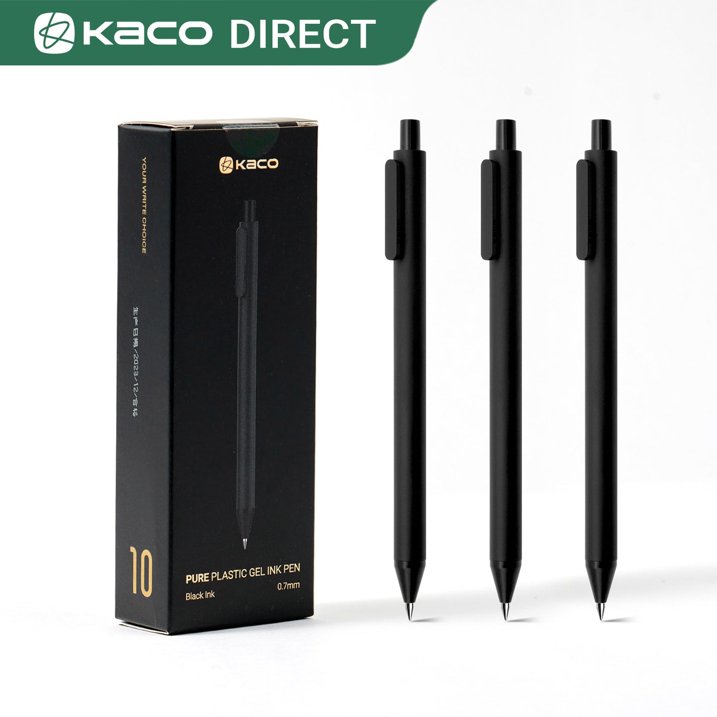Kaco Gel Pens, 0.5 mm Fine Point, Black Ink 10 Count, Quick Dry Smooth Writing, Aesthetic Office Supplies Refillable Retractable