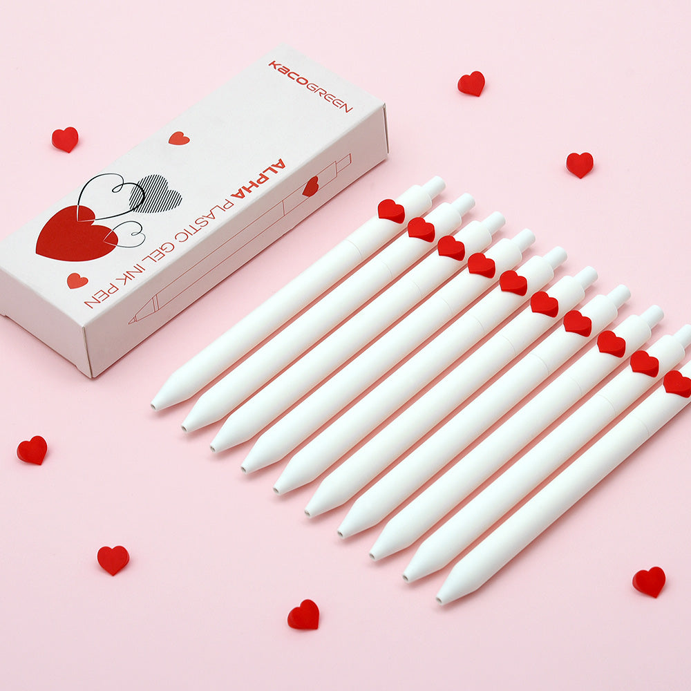 Kaco ALPHA Gel Pens with Heart, 10 Pieces, Cute Stationery, Quick Drying Smooth Writing School Office Supplies Aesthetic Pens Holiday Gifts (10 Heart Set)