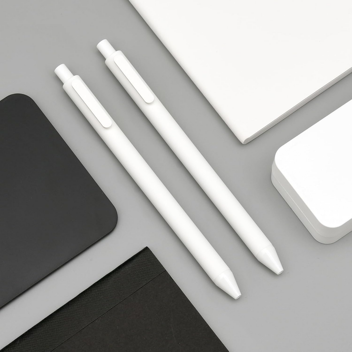 Kaco PURE White Gel Pens 0.5mm Fine Point Black Ink 10 Count, Quick Dry Smooth Writing, Aesthetic Office Supplies Refillable Retractable Low Center of Gravity
