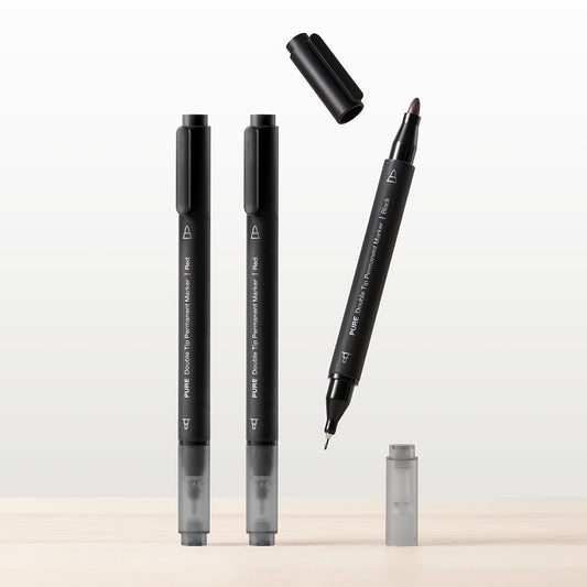 PURE Permanent Markers Black Fine Point, 10 Pieces Set, Dual Tip, 0.8mm/4.0mm Point, Work on Wood, Glass, Paper, Ceramic for Office School Supplies