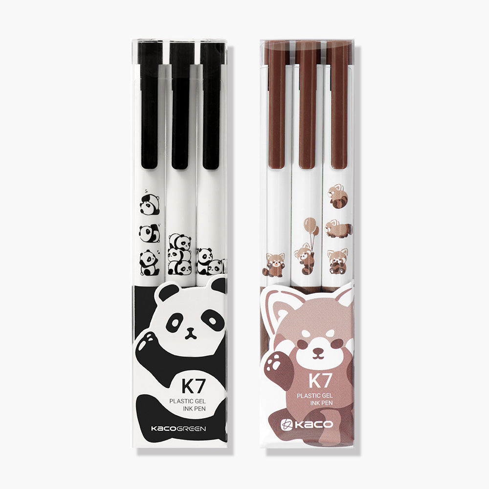 Kaco K7 Gel Pens Cute Stationery, 0.5 mm Fine Point, Black Ink Panda Pens Aesthetic Office Supplies Holiday Gifts Ideas (Red Panda - 6 pcs)