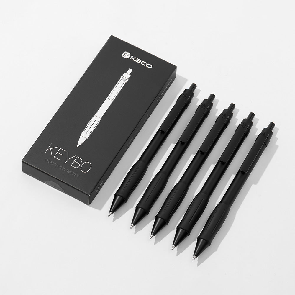 Kaco KEYBO Gel Ink Pens Black 5 Pieces 0.5mm Fine Point Aesthetic Pens School Office Supplies Stationery