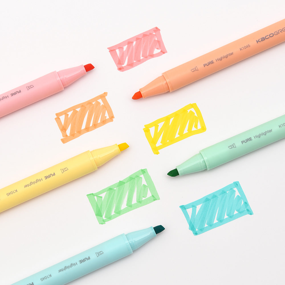 Kaco Aesthetic Cute Highlighters, 5 Pieces Assorted Macarons Color Ink Bible Markers Pastel, No Bleeds, Quick Dry Office School Supplies Stationery