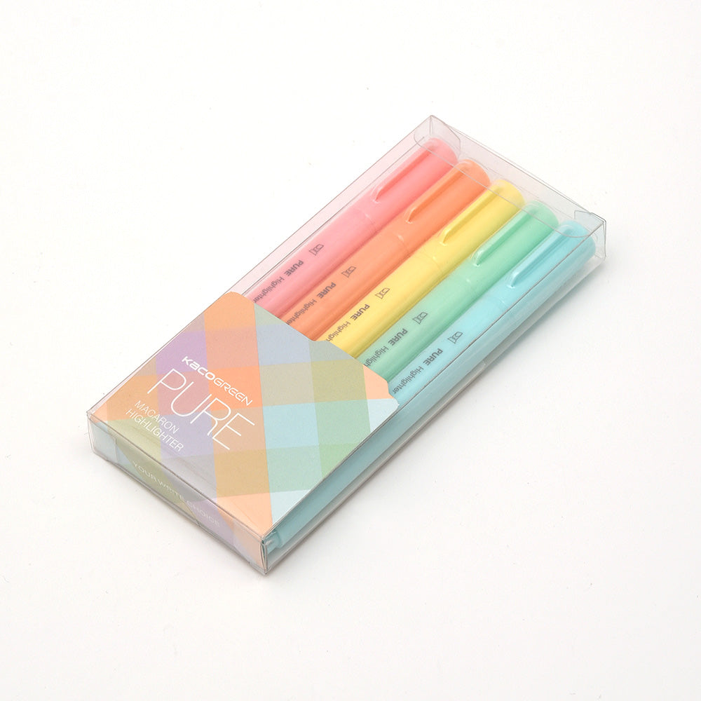Kaco Aesthetic Cute Highlighters, 5 Pieces Assorted Macarons Color Ink Bible Markers Pastel, No Bleeds, Quick Dry Office School Supplies Stationery