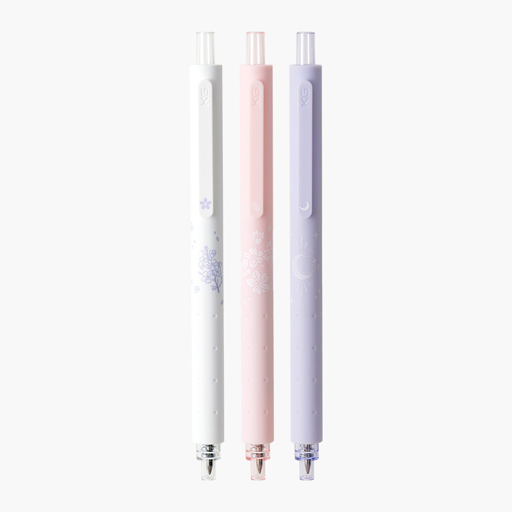 Kaco Gel Pens Cute Stationery 3 Pieces 0.5mm Fine Point, Quick Drying Pens for Journaling Aesthetic Office Supplies, 2 Black Ink and 1 Coral Ink