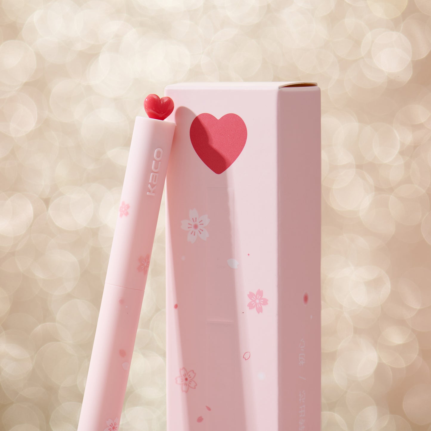 Kaco FIRST Gel Pens Cute Stationery, Pack of 1 Piece Heart Pen Set with Extra 2 Black Refills (Pink)